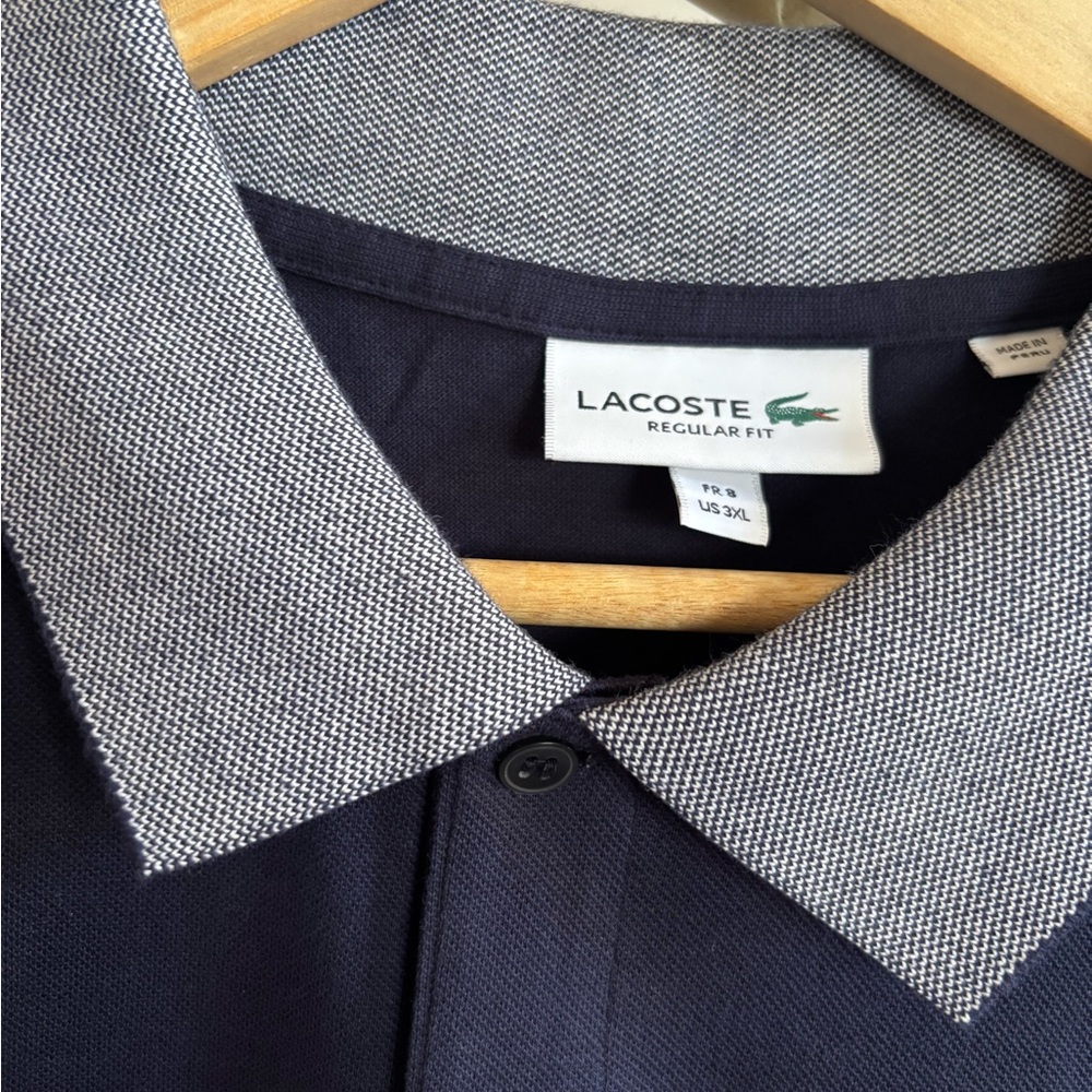 Lacoste Men's Polo with Navy and Gray Collar